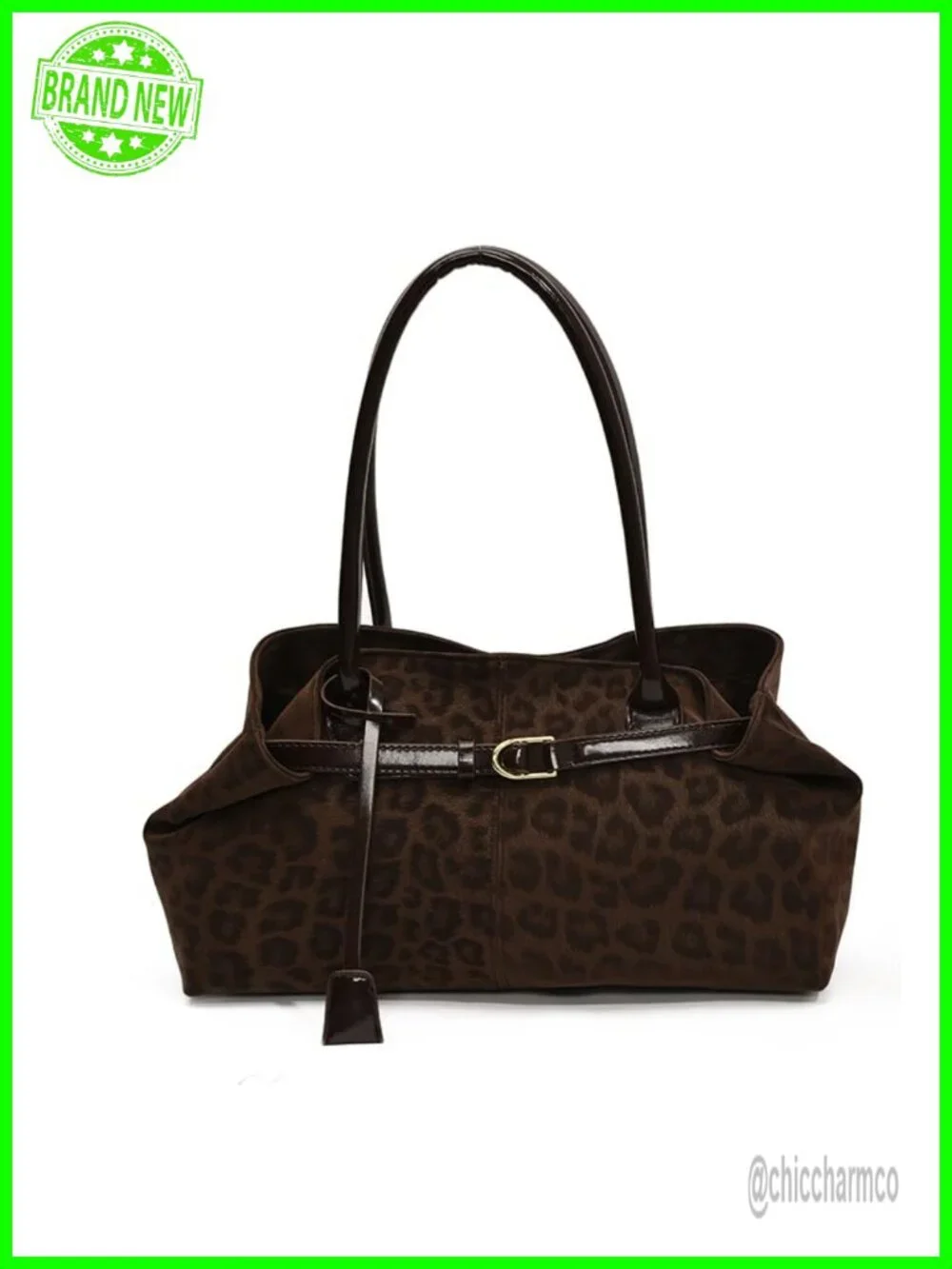 Faux Suede PU Leopard Print Hobo Shoulder Bag with Buckle Accent